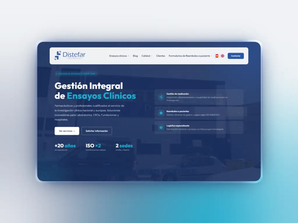 Web de Web corporativa B2B bilingüe para empresa de ensayos clínicos